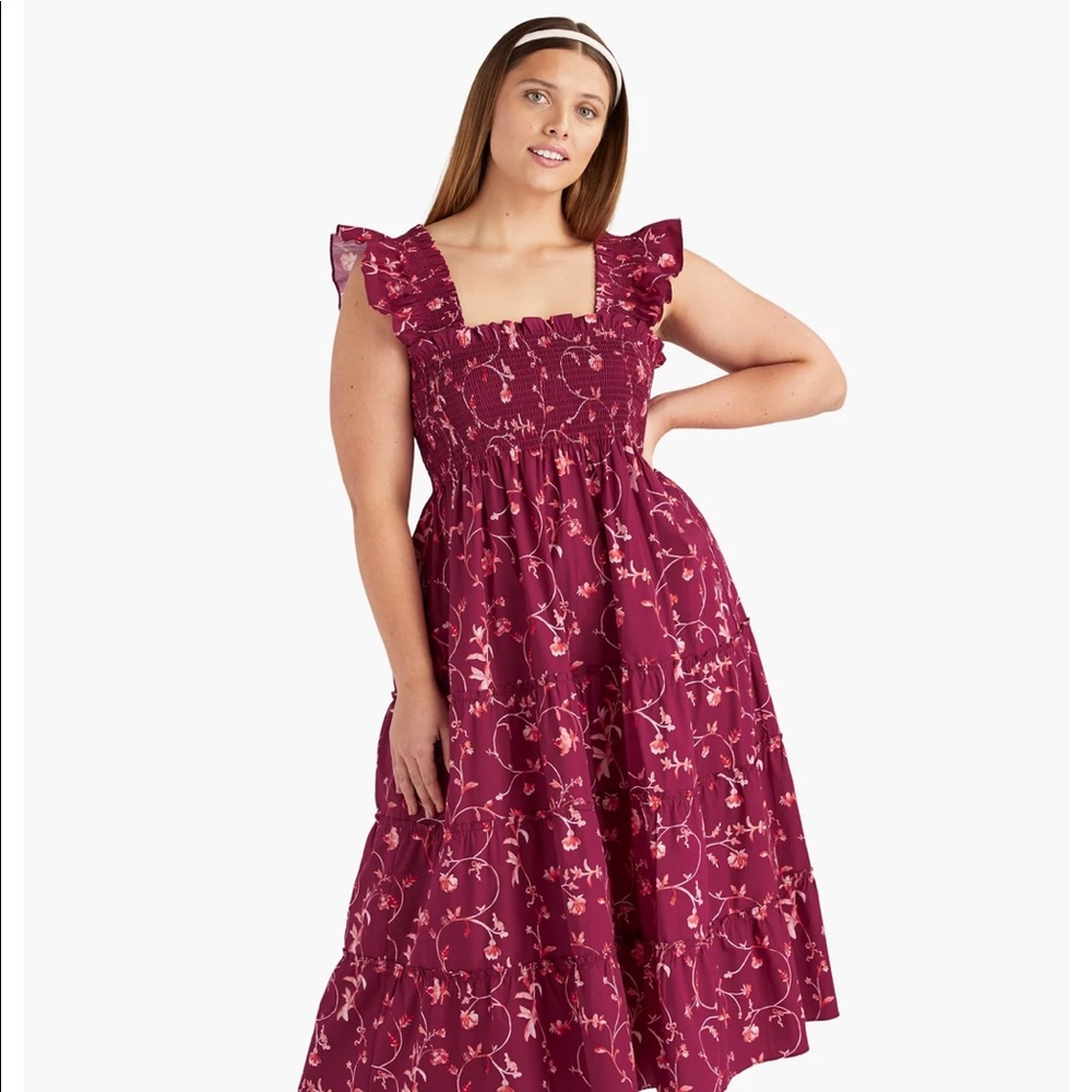 Hill House Nap Dress in Burgundy Botanical Poplin Size Medium